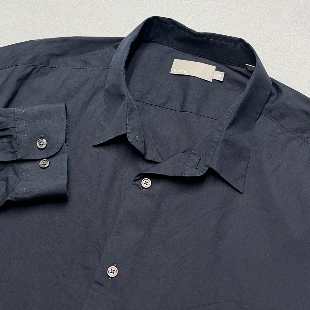 Vince Men Navy BlackItalian Cotton Blend Stretch Long Sleeve Button Up Shirt XXL